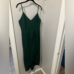 Hunter green wedding guest tulip dress